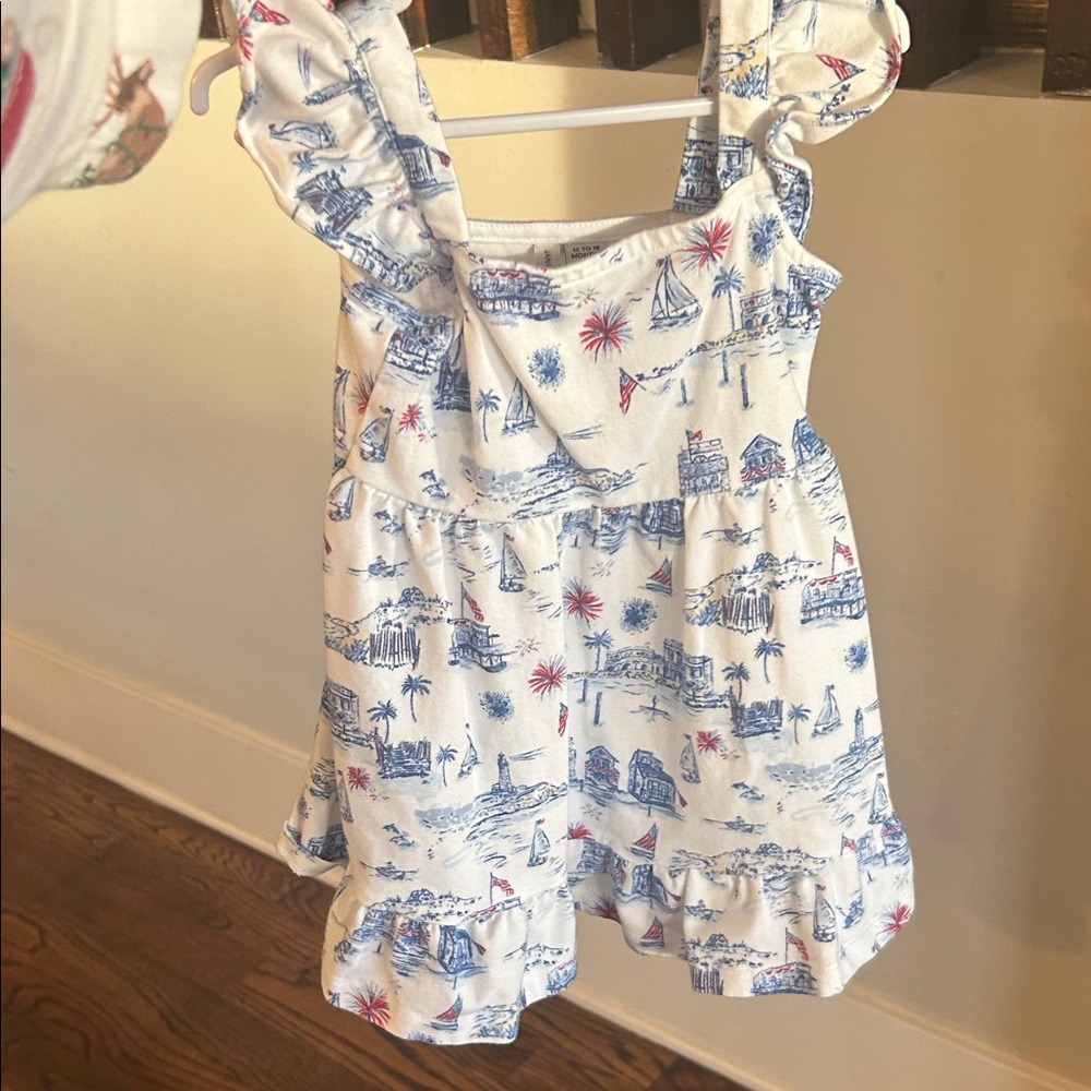 Baby July 4th White and Blue Printed Dress 12-18 month